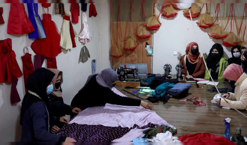 Afghan women at a sewing training centre in Kabul